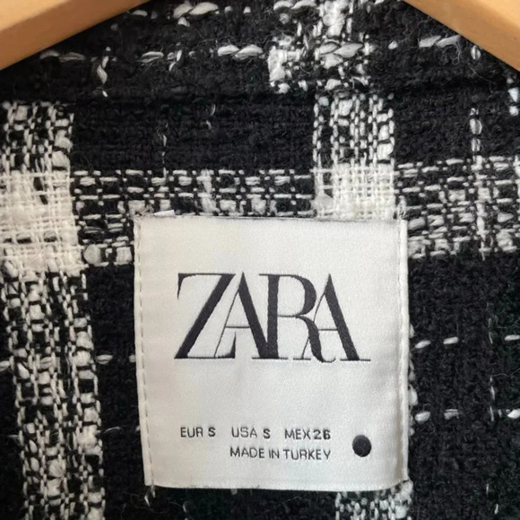 Zara Check Tweed Snap  Button Shirt Jacket Black White Bloggers Fave Size Small - Picture 7 of 7